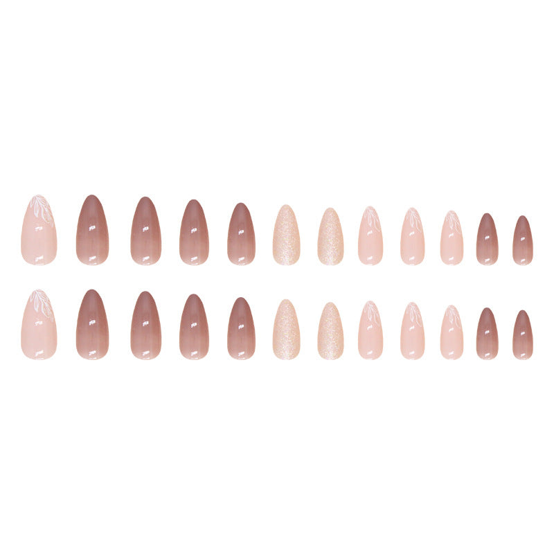Nail 234 - Gentle Autumn Leaves – Almond (24Pcs) - Free Nail Kit Included