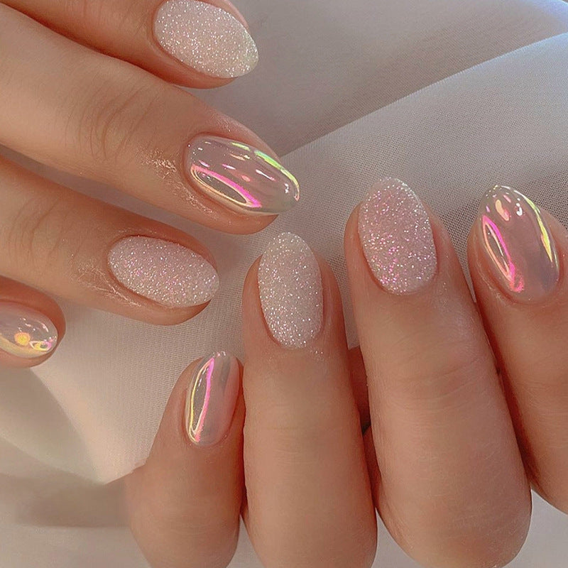 Nail 236 - Gentle Glitter Oval (24Pcs) - Free Nail Kit Included