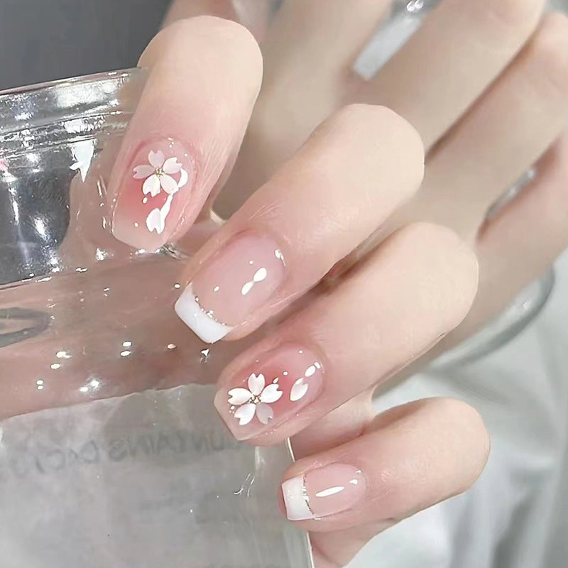 Nail 248 - Cherry Blossom French (24Pcs) - Free Nail Kit Included