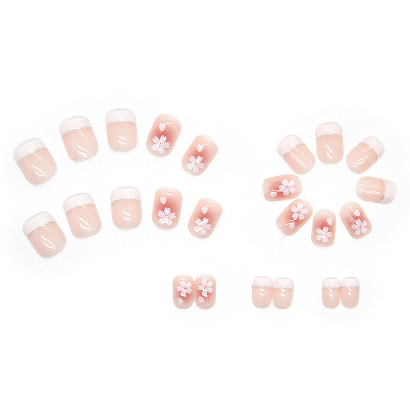 Nail 248 - Cherry Blossom French (24Pcs) - Free Nail Kit Included