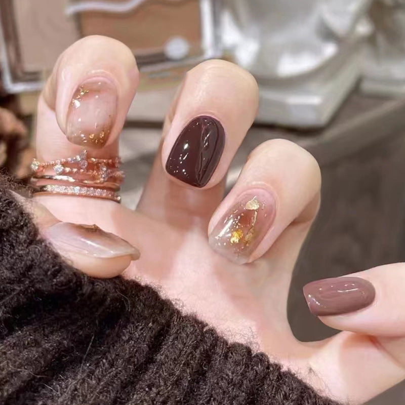 Nail 251 - Chocolate Elegance (24Pcs) - Free Nail Kit Included
