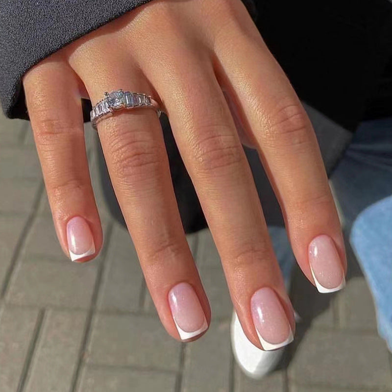 Nail 262 - Elegant Square French Tip (24Pcs) - Free Nail Kit Included