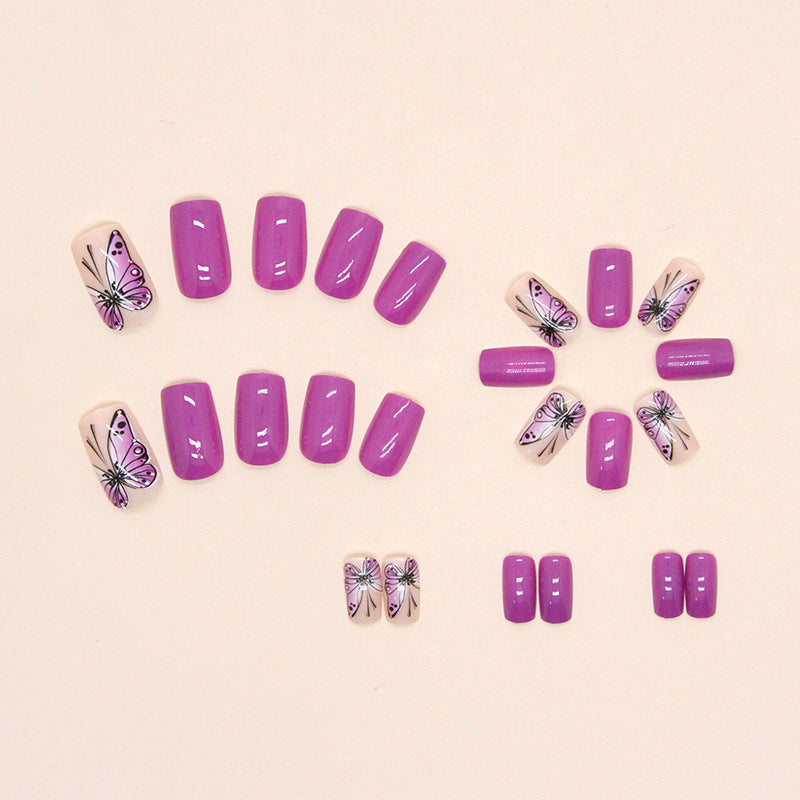 Nail 263 - Purple Flutter Butterfly (24Pcs) - Free Nail Kit Included