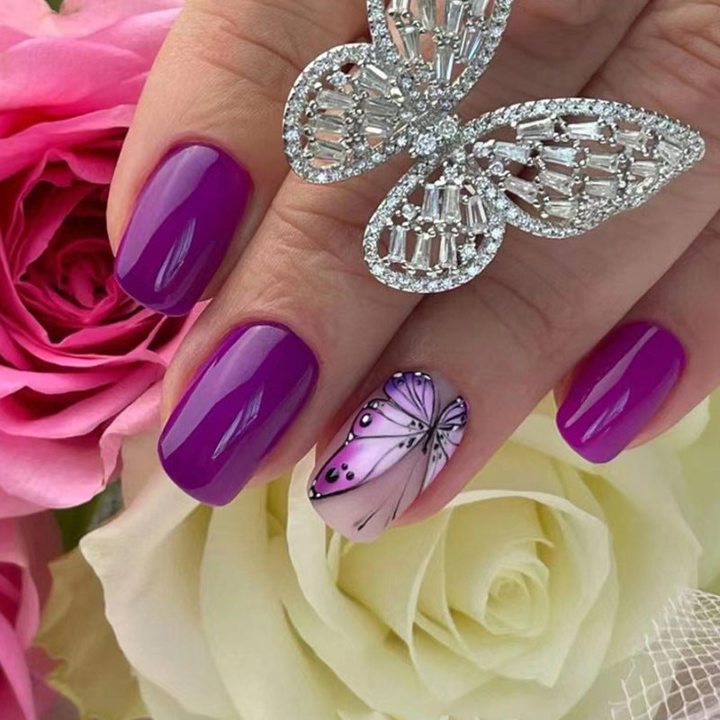 Nail 263 - Purple Flutter Butterfly (24Pcs) - Free Nail Kit Included