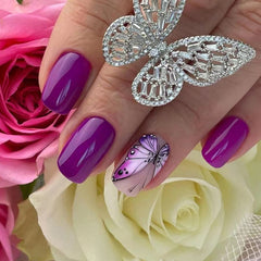 Nail 263 - Purple Flutter Butterfly (24Pcs) - Free Nail Kit Included