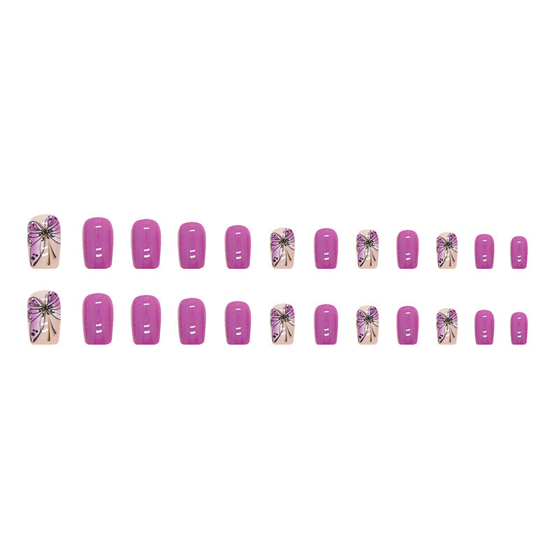Nail 263 - Purple Flutter Butterfly (24Pcs) - Free Nail Kit Included