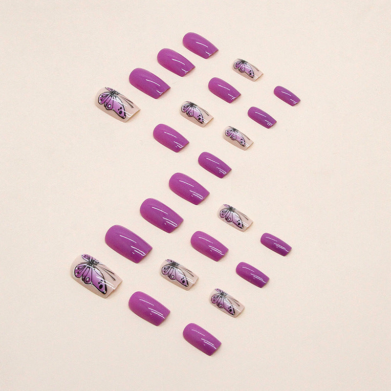 Nail 263 - Purple Flutter Butterfly (24Pcs) - Free Nail Kit Included