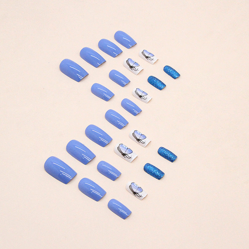 Nail 264 - Blue Bloom Elegant Butterfly (24Pcs) - Free Nail Kit Included