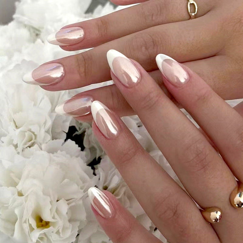 Nail 267 - Pearl French Glow Almond (24Pcs) - Free Nail Kit Included