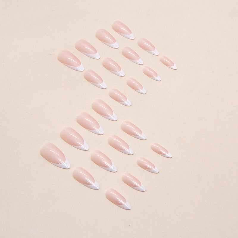 Nail 267 - Pearl French Glow Almond (24Pcs) - Free Nail Kit Included