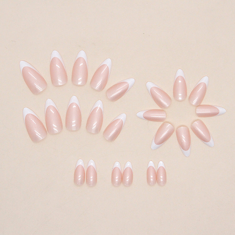 Nail 267 - Pearl French Glow Almond (24Pcs) - Free Nail Kit Included