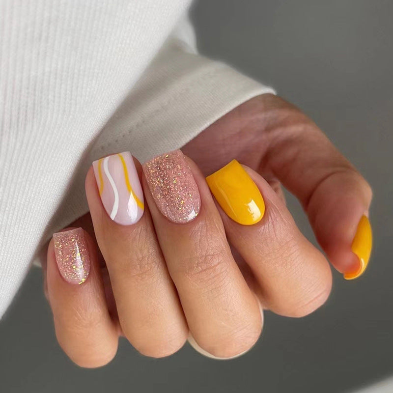 Nail 270 - Sunshine Sparkle Vibrant (24Pcs) - Free Nail Kit Included