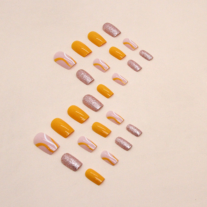 Nail 270 - Sunshine Sparkle Vibrant (24Pcs) - Free Nail Kit Included