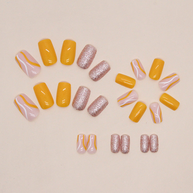 Nail 270 - Sunshine Sparkle Vibrant (24Pcs) - Free Nail Kit Included