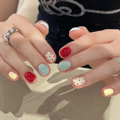 Nail 281 - Playful Polka (24Pcs) - Free Nail Kit Included
