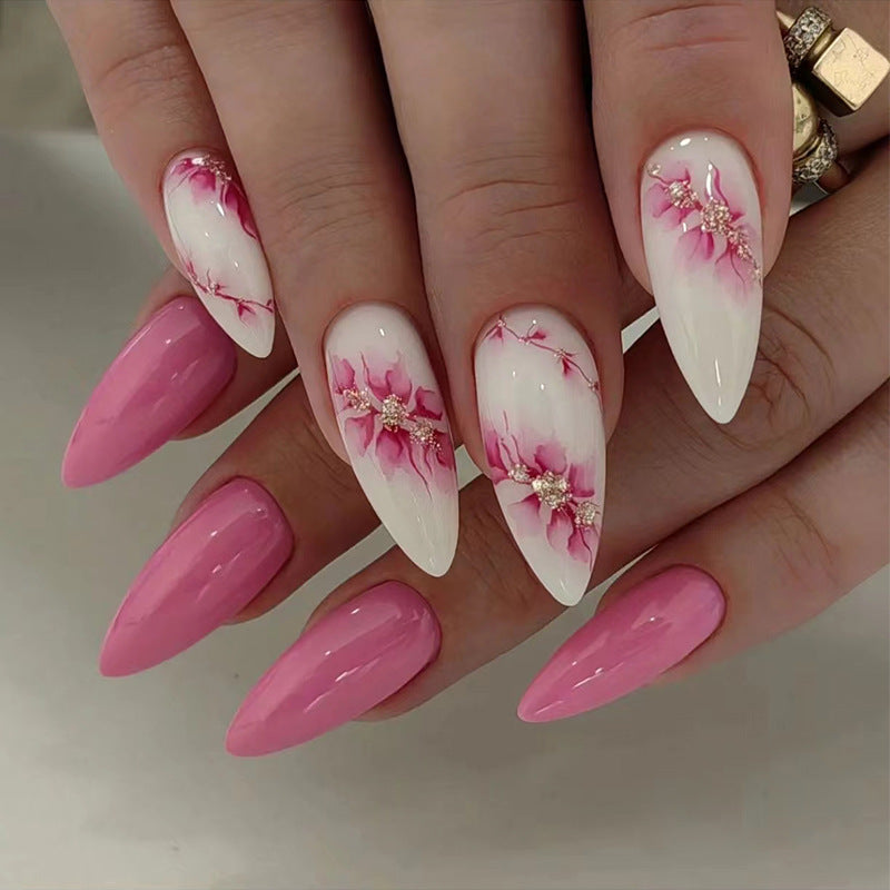 Nail 282 - Blooming Elegance (24Pcs) - Free Nail Kit Included