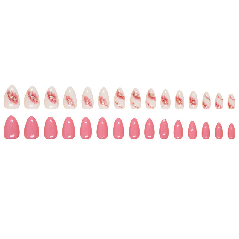 Nail 282 - Blooming Elegance (24Pcs) - Free Nail Kit Included