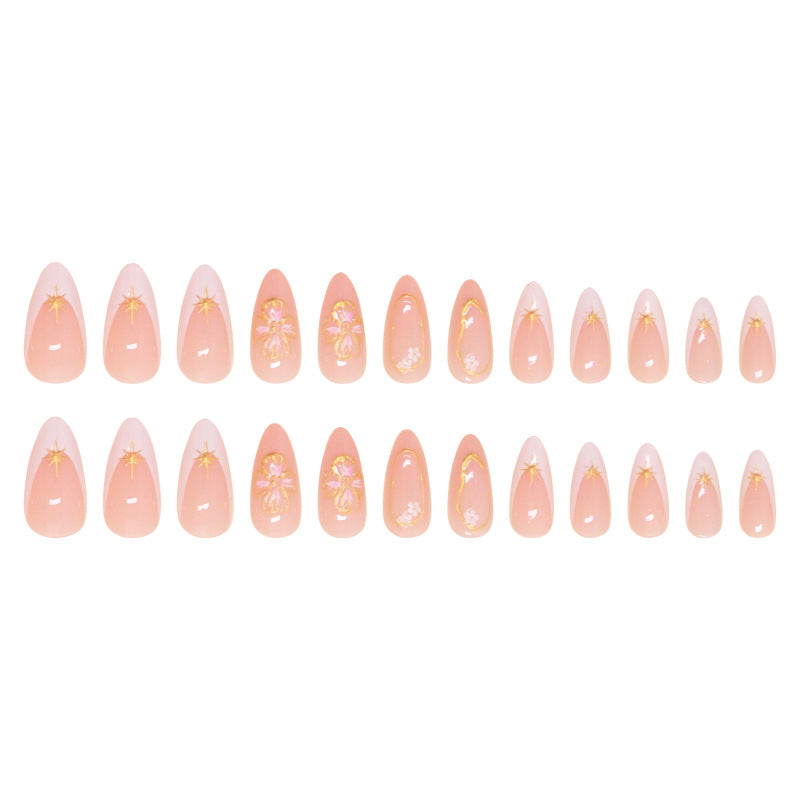 Nail 284 - Golden Blossoms (24Pcs) - Free Nail Kit Included
