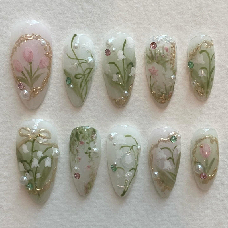 Nail 285 - Garden Whispers (24Pcs) - Free Nail Kit Included
