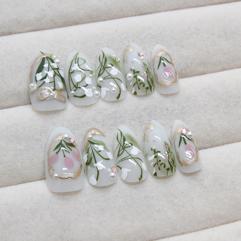 Nail 285 - Garden Whispers (24Pcs) - Free Nail Kit Included