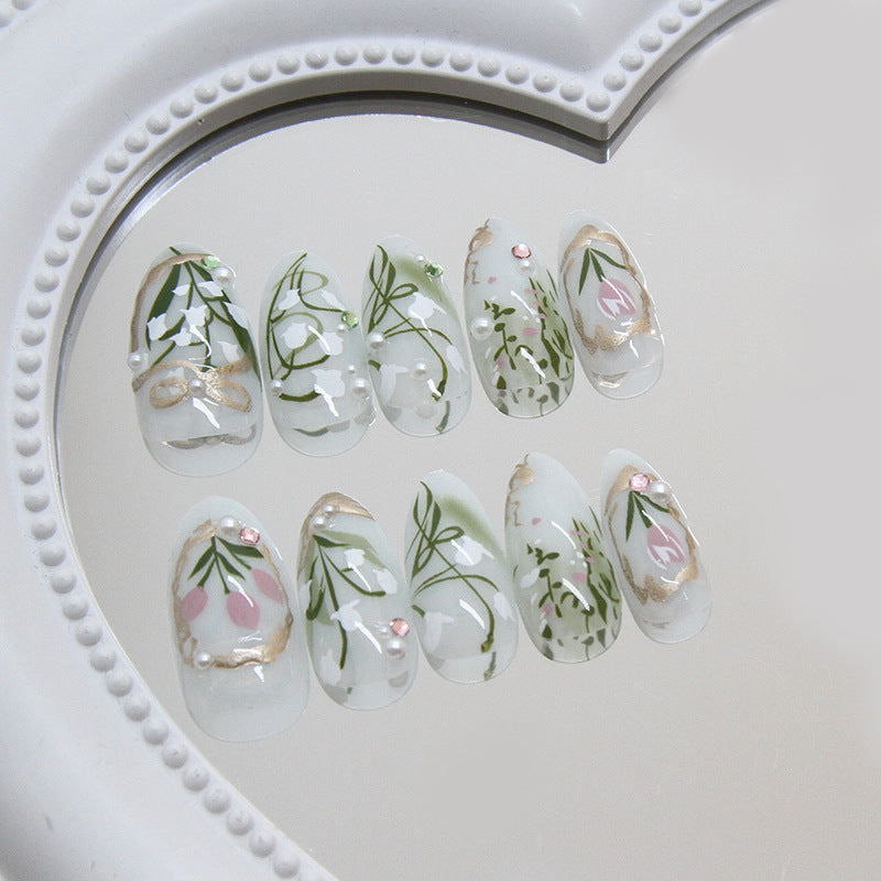 Nail 285 - Garden Whispers (24Pcs) - Free Nail Kit Included