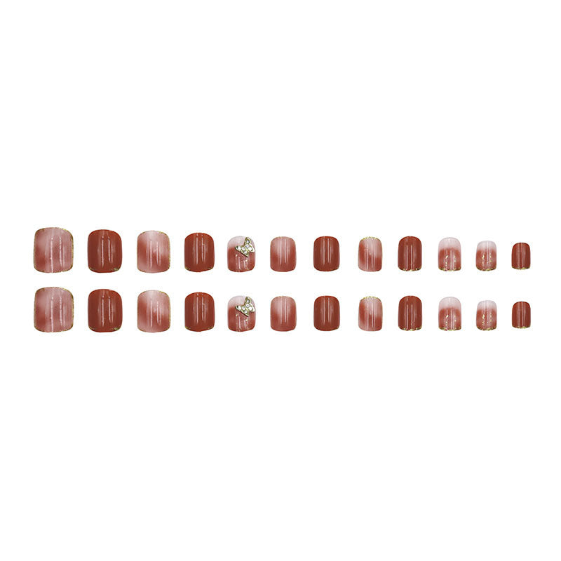 Nail 304 - Burgundy Butterfly (24 Pcs) - Free Nail Kit Included