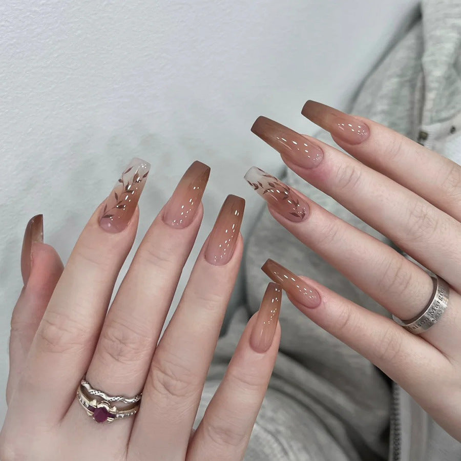 Nail 327 - Caramel Harmony (24Pcs) - Free Nail Kit Included