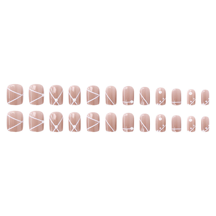 Nail 329 - Chic Lines (24Pcs) - Free Nail Kit Included