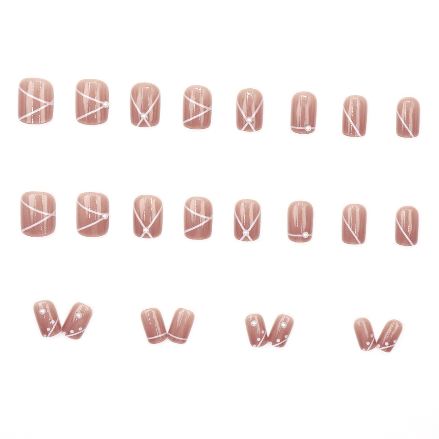 Nail 329 - Chic Lines (24Pcs) - Free Nail Kit Included