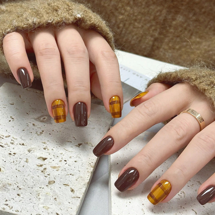 Nail 343 - Autumnal Plaid (24Pcs) - Free Nail Kit Included
