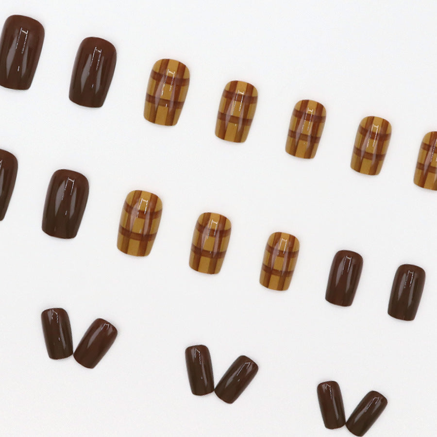 Nail 343 - Autumnal Plaid (24Pcs) - Free Nail Kit Included
