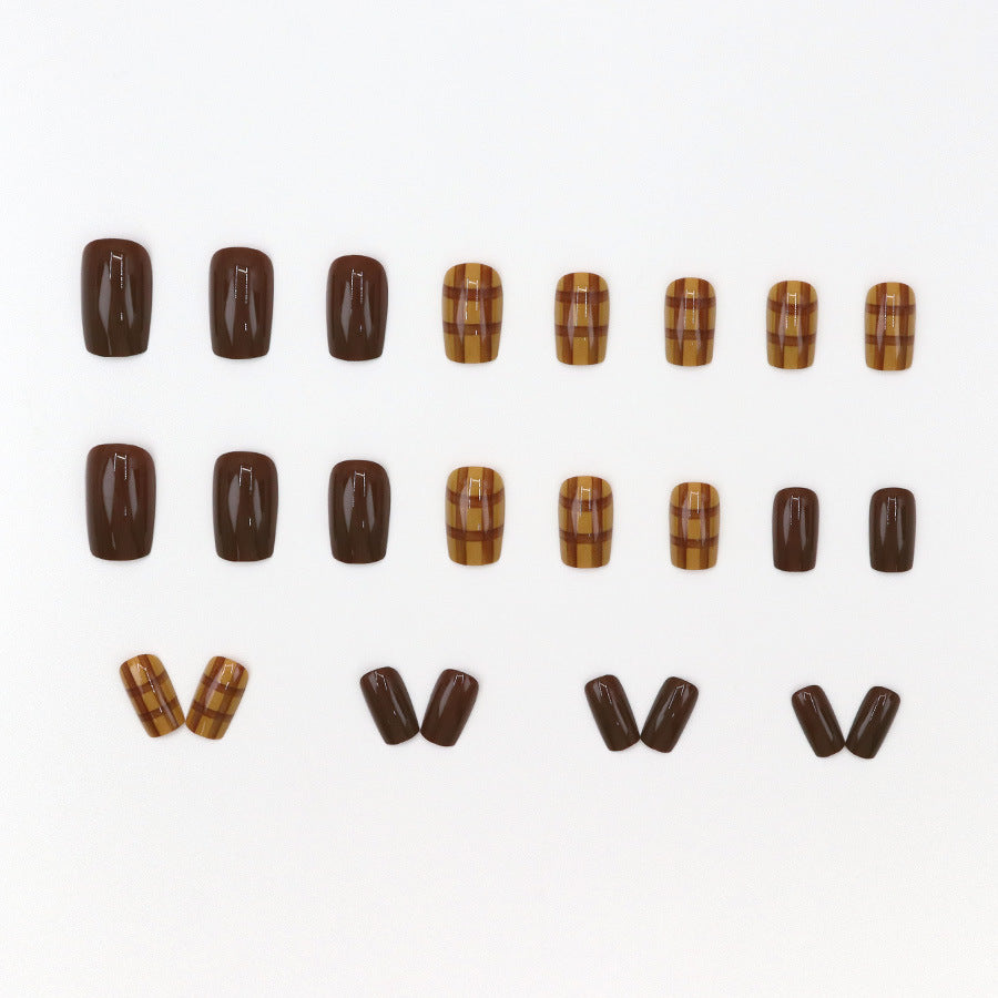 Nail 343 - Autumnal Plaid (24Pcs) - Free Nail Kit Included