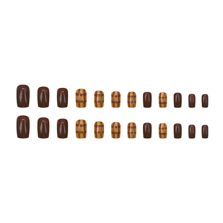 Nail 343 - Autumnal Plaid (24Pcs) - Free Nail Kit Included
