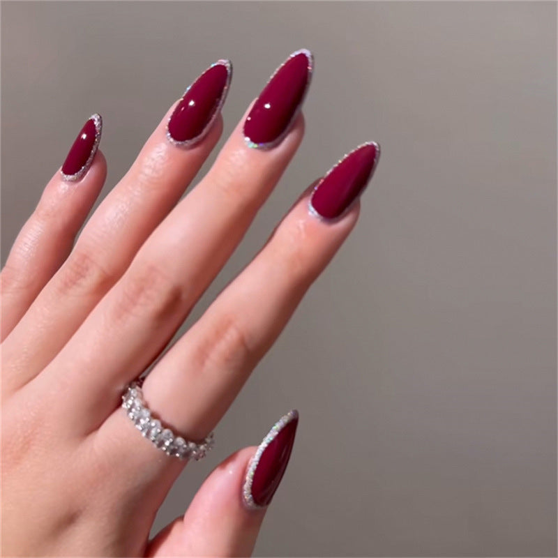 Nail 354 - Deep Burgundy (24Pcs) - Free Nail Kit Included