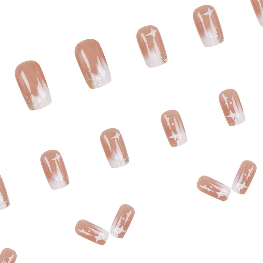 Nail 369 - Starry Nude Elegance (24Pcs) - Free Nail Kit Included