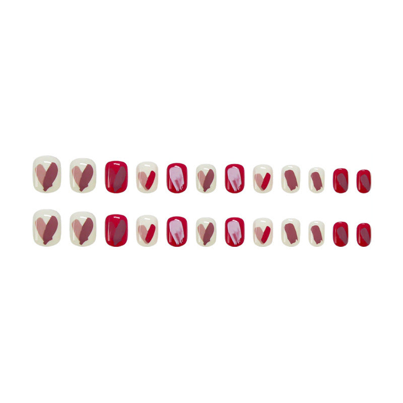 Nail 383 - Romantic Hearts (24Pcs) - Free Nail Kit Included