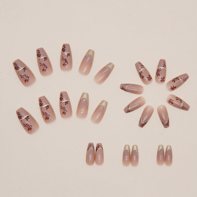 Nail 387 - Floral Elegance (24Pcs) - Free Nail Kit Included