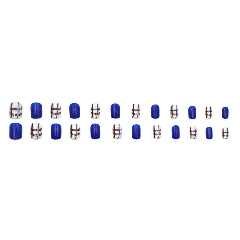 Nail 398 - Royal Blue Plaid (24Pcs) - Free Nail Kit Included