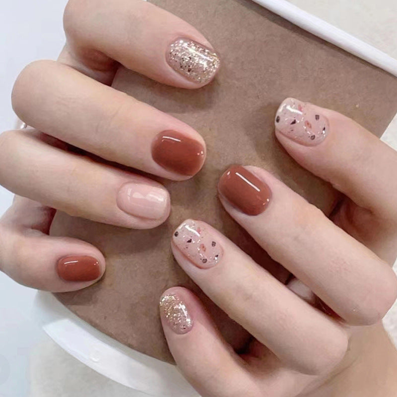 Nail 412 - Mocha Gold Sprinkle (24Pcs) - Free Nail Kit Included