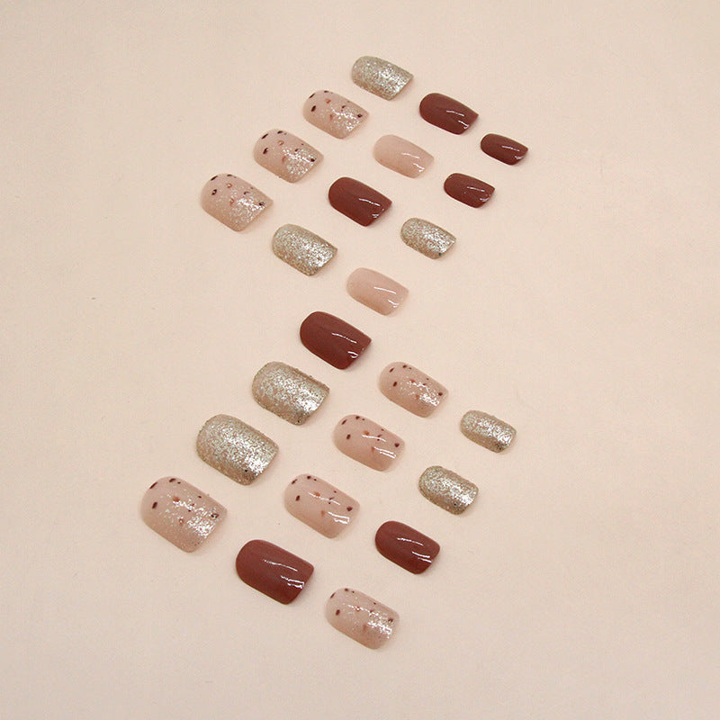 Nail 412 - Mocha Gold Sprinkle (24Pcs) - Free Nail Kit Included
