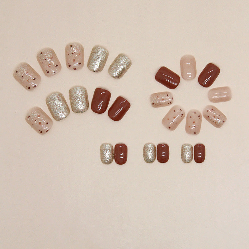 Nail 412 - Mocha Gold Sprinkle (24Pcs) - Free Nail Kit Included