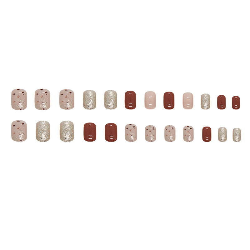 Nail 412 - Mocha Gold Sprinkle (24Pcs) - Free Nail Kit Included