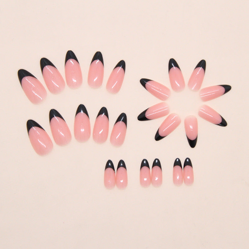 Nail 424 - Chic Black French (24Pcs) - Free Nail Kit Included