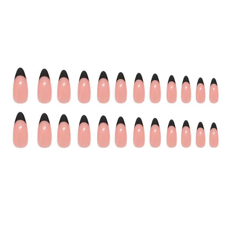 Nail 424 - Chic Black French (24Pcs) - Free Nail Kit Included