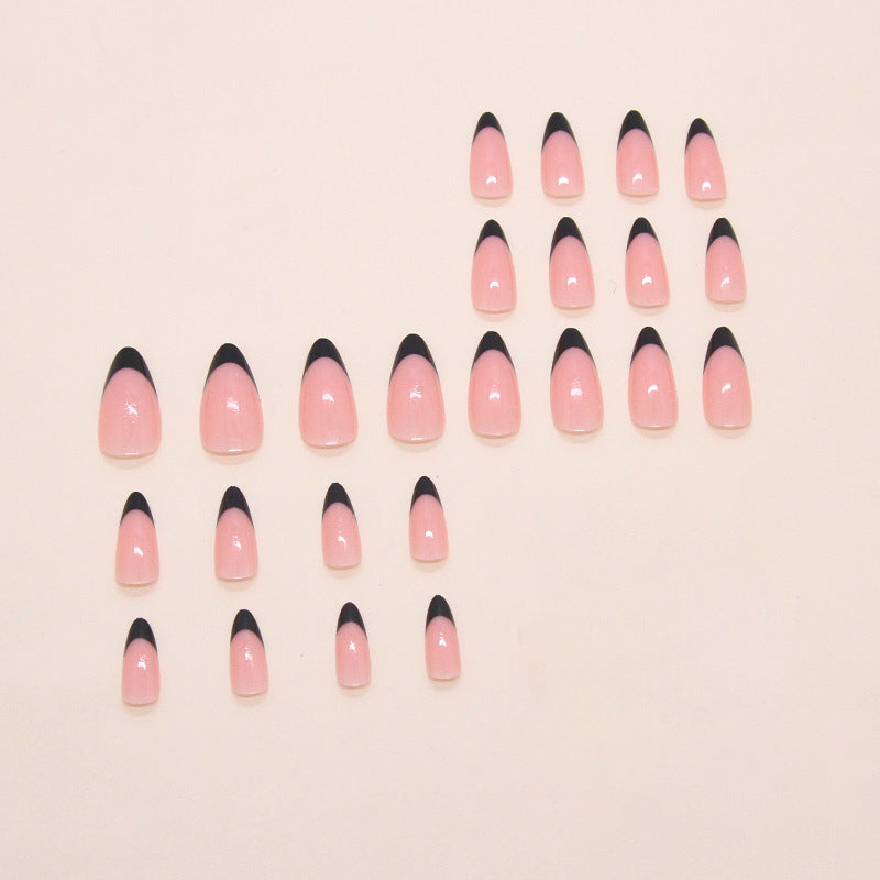 Nail 424 - Chic Black French (24Pcs) - Free Nail Kit Included
