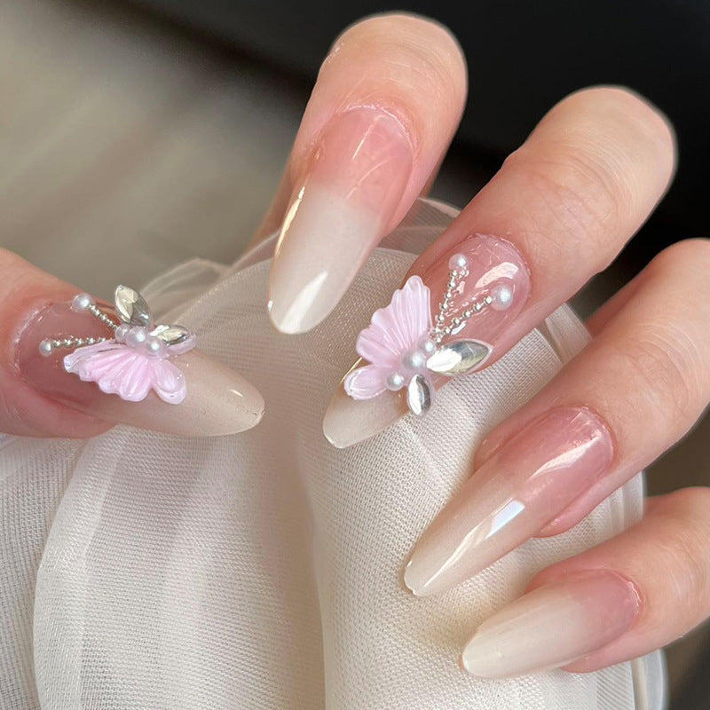 Nail 431 - Butterfly with Delicate 3D Adornments (30Pcs) - Free Nail Kit Included