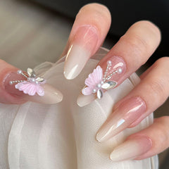 Nail 431 - Butterfly with Delicate 3D Adornments (30Pcs) - Free Nail Kit Included