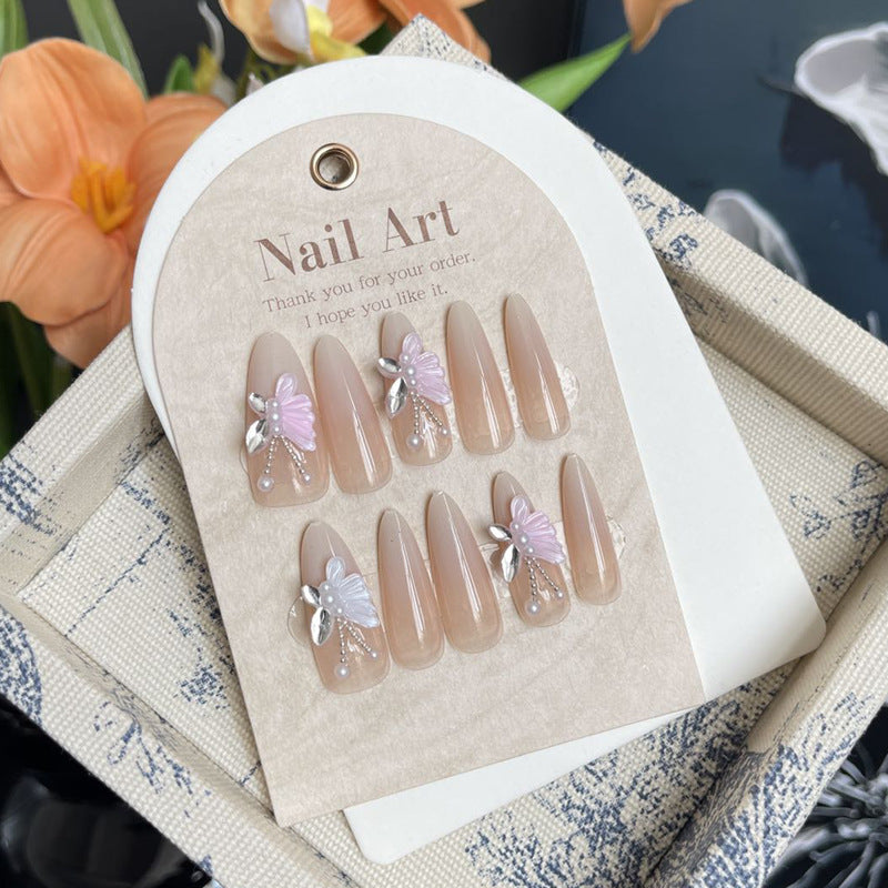 Nail 431 - Butterfly with Delicate 3D Adornments (30Pcs) - Free Nail Kit Included