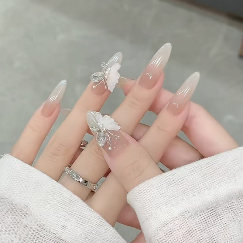 Nail 431 - Butterfly with Delicate 3D Adornments (30Pcs) - Free Nail Kit Included