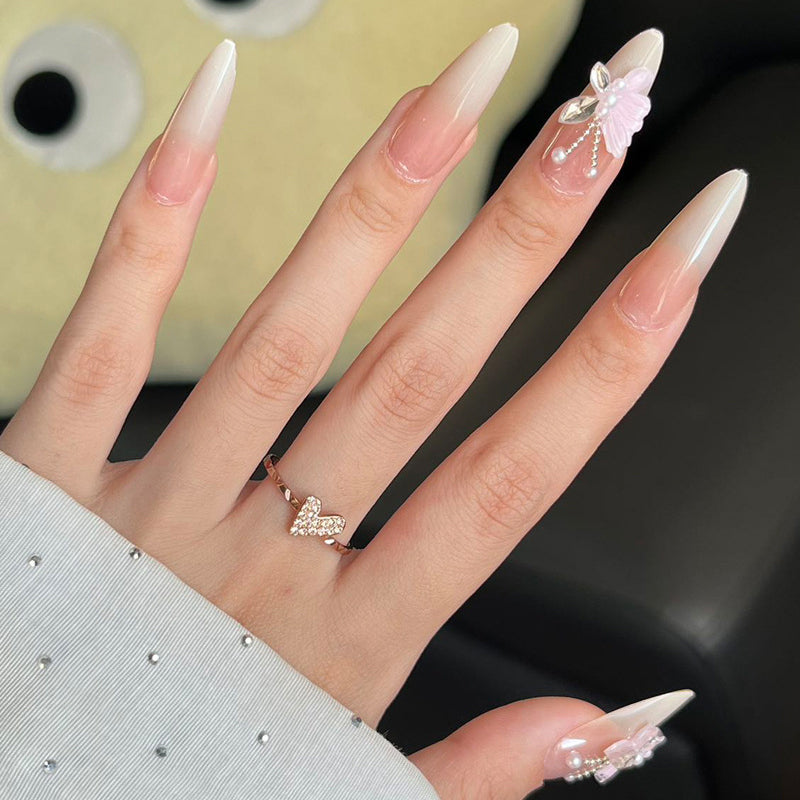 Nail 431 - Butterfly with Delicate 3D Adornments (30Pcs) - Free Nail Kit Included
